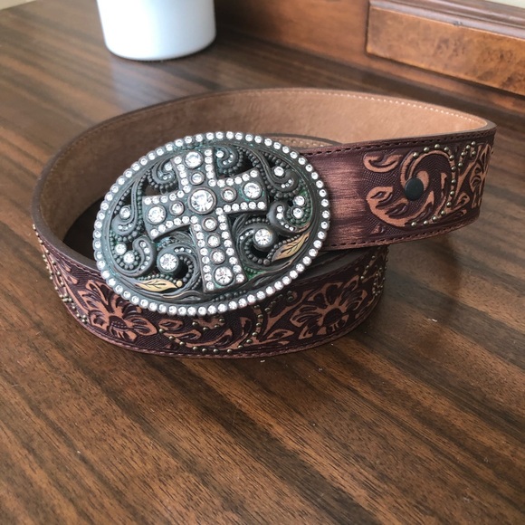 Justin Women's Vintage Cross Belt - Cognac waist 36 - Picture 2 of 9